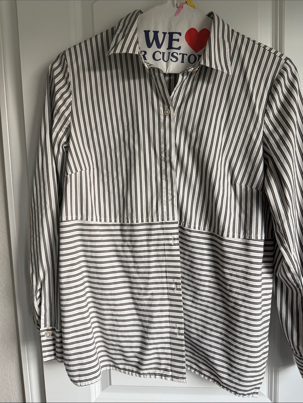 J. Jill Black and White Striped Button-Down Shirt